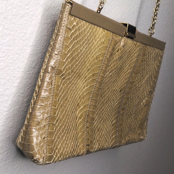 Vintage 60s Palizzio Genuine Snake Skin Purse Tan Crossbody Shoulder Bag - Picture 5 of 17